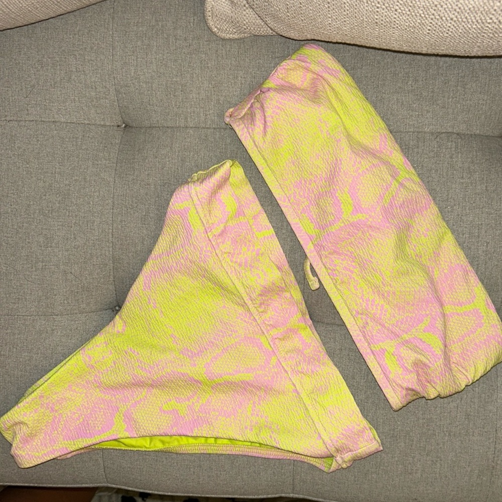 NWT VICTORIA'S SECRET Double Back Lace Bandeau Bikini Lime Green Snakeskin